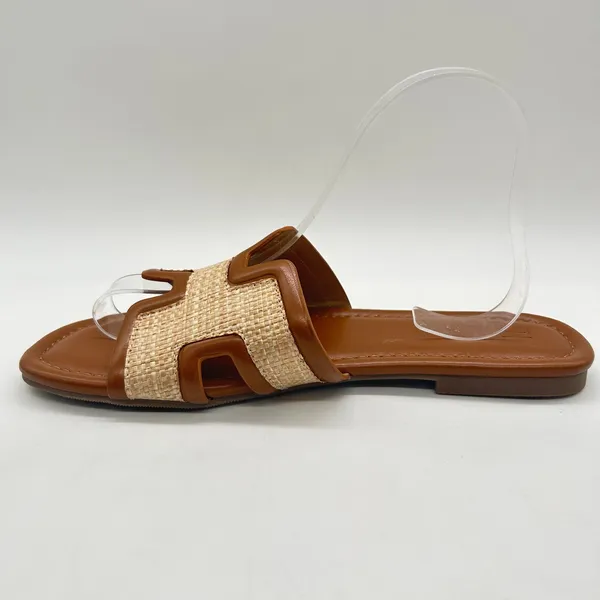 Justfab Becca‎ Flat Sandals Womens 8 Brown Woven Upper Comfortable Slip-On NEW - Image 4