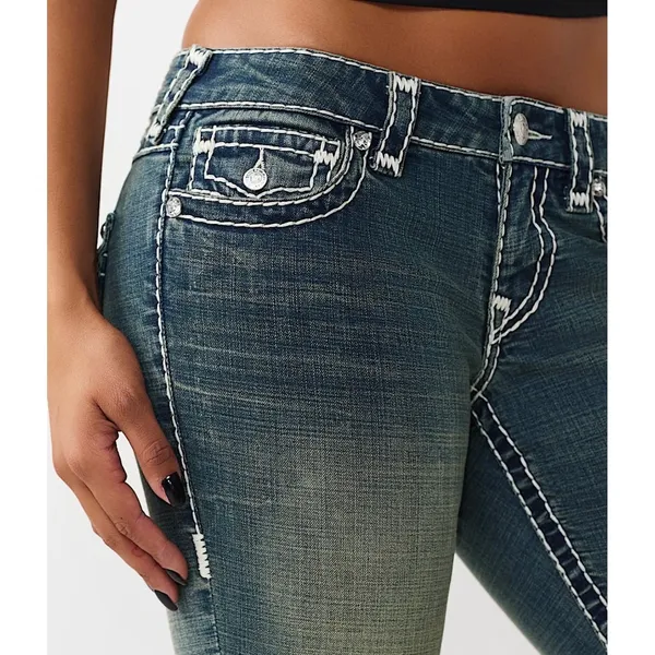 True Religion Disco Joey Big T Jeans Womens 26 Blue Flare Crystal‎ Embellish Y2K - Image 13