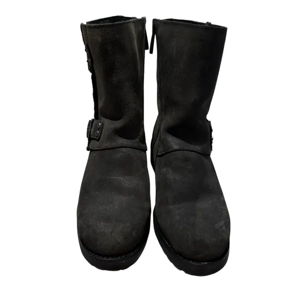 UGG Niels II Black Leather Suede Buckle Biker Boots 1095130 Womens Size 7 - Image 4