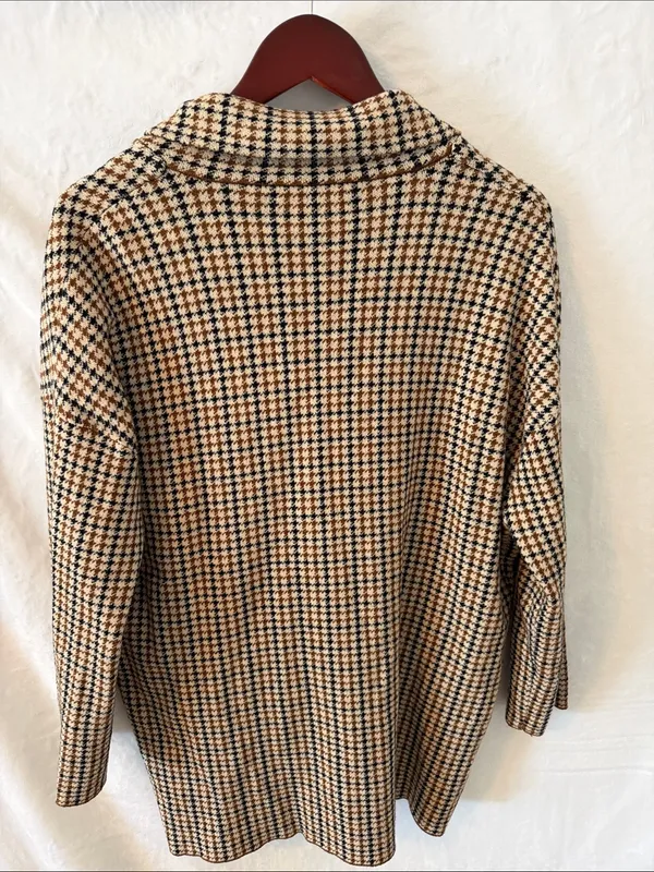 Zara Tan, Black and Cream Houndstooth Double-Breasted Pea Coat - Image 6