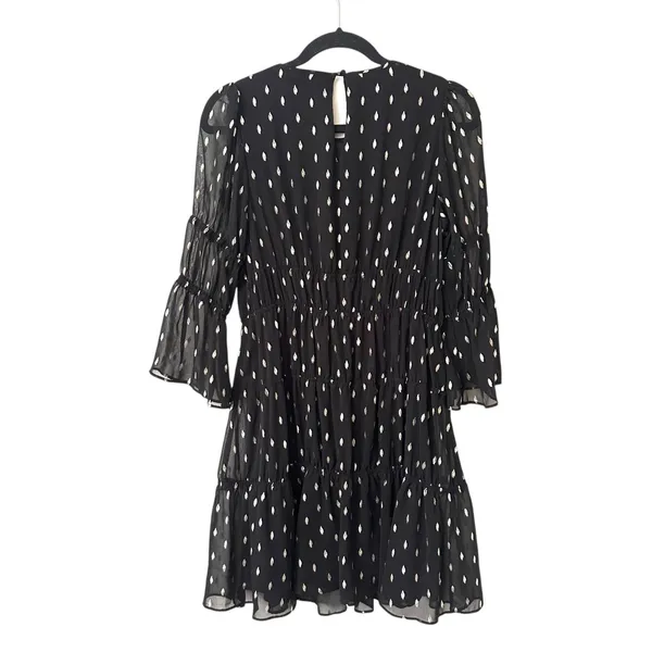 DKNY Metallic Chiffon Mini‎ Dress Black Gold Sz 6 - Image 3