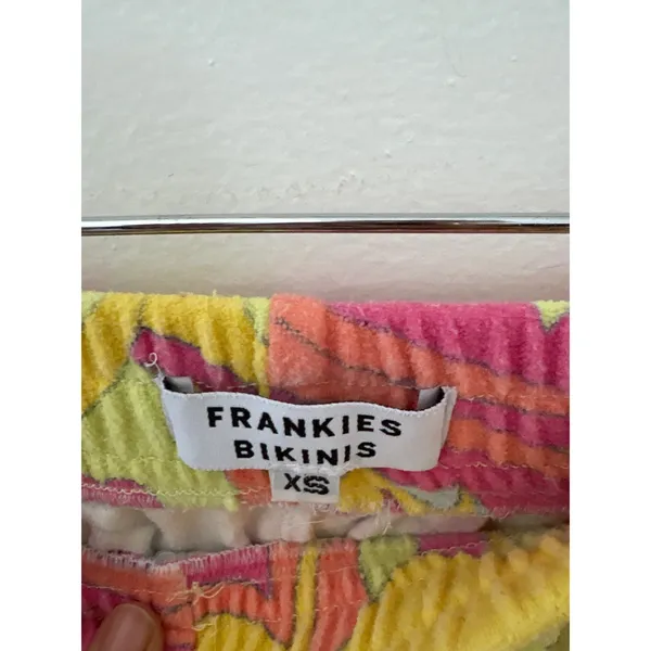 Frankies Bikinis XS Pink Yellow Psychedelic Swirl‎ Terry Cloth Flare Pants 70s - Image 2