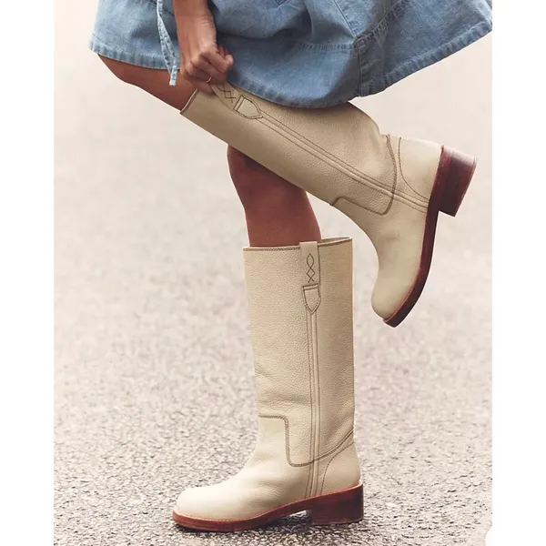 Free people Blaze Parchment Leather Block Heel Knee Boots SZ 6 NEW - Image 4