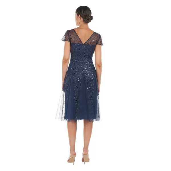 JS Collections‎ Alyssa Sequin Godet Cocktail Dress Navy 6 - Image 2