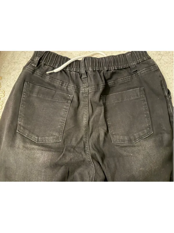 NEW Wide Leg Jeans Drawstring High Waisted Baggy Straight Leg Boyfriend 6 28/29 - Image 5