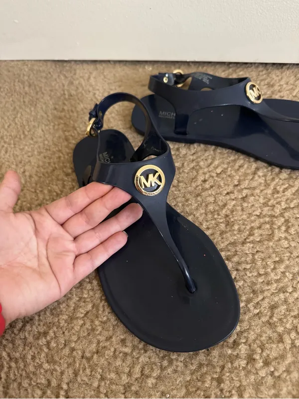 Michael Kors Jenna Navy Blue Jelly Thong Sandals MK Logo Size 7 - Image 3