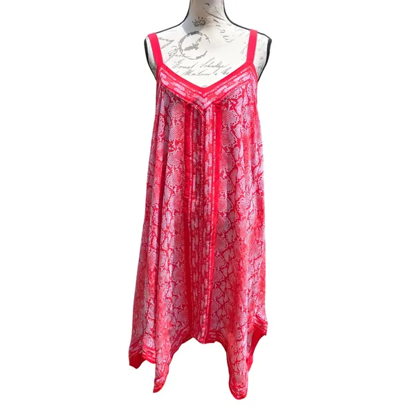 Michael Kors NWT Sea Coral Snake Print Handkerchief Midi Dress Pink Red Size M‎ - Image 3