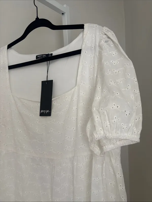 Nasty Gal White Eyelet Square-Neck Mini Dress Women’s Plus Size 14 Sundress - Image 3