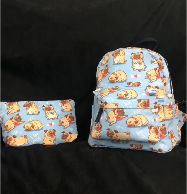 Pug Backpack Purse and Makeup Bag Blue - Image 11