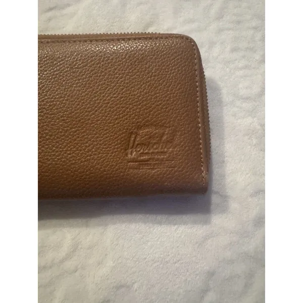 UNISEX HERSCHEL SUPPLY CO. Tan Brown Pebbled Leather RFID Zip Up Thomas Wallet - Image 5