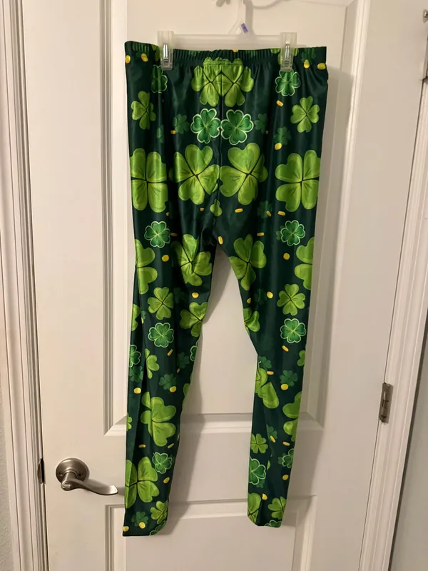 Green Clover Print Leggings, Sz XXL - Image 2