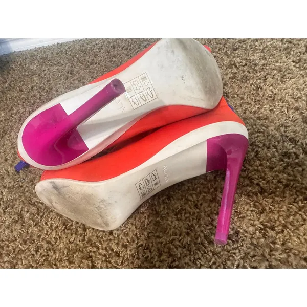 Aldo Neon Orange Sock Boots Peep Toe Stiletto Heel Gogo Retro Zip Womens 9/40 - Image 6