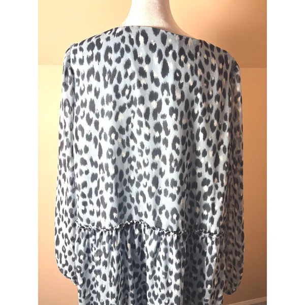 LOFT Shift Dress Womens XL Blue Excellent Leopard Print Drop‎ Waist V-Neck - Image 11