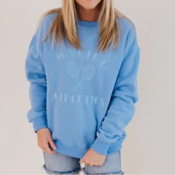 Bailey Rose Medium Embroidered‎ “Malibu Athletics” Blue Crewneck Pullover - Image 2