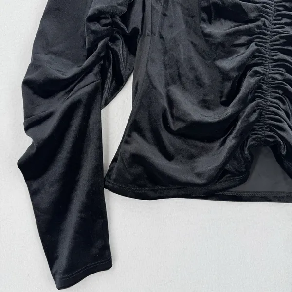 Express Black Velvet Ruched Puff Sleeve Top M NWT Square Neck Romantic Festival - Image 4