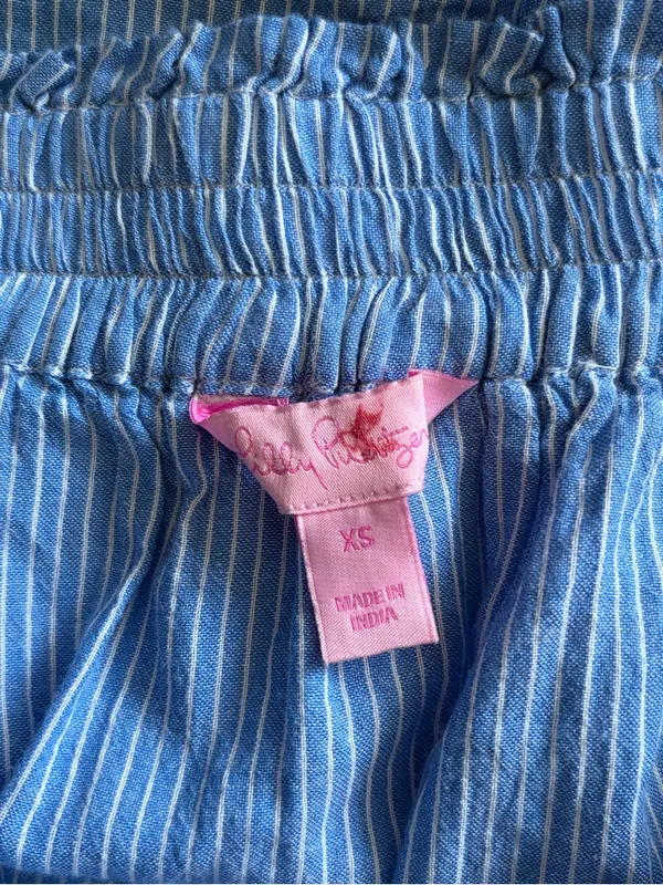 Lilly Pulitzer preppy summer blue pinstripes bell sleeve off the shoulder top xs - Image 3