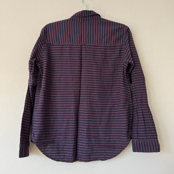 Boyfriend Button Down Shirt Striped Navy Blue Red - Image 7