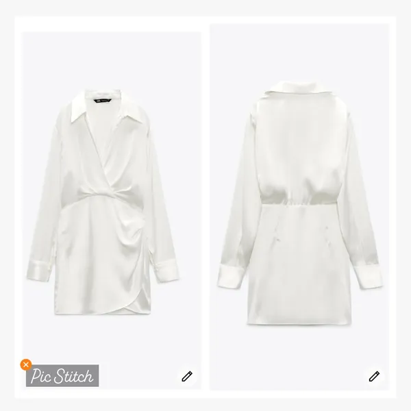 Zara White Satin Effect Draped Shirt Dress - Image 4