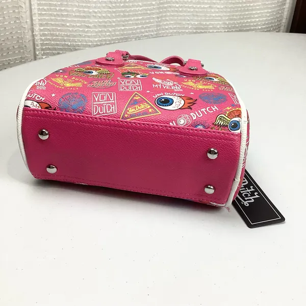 Von Dutch Hot Pink Jax Graphic Bowling Bag Hand Bag Crossbody NEW! Retail $149 - Image 9