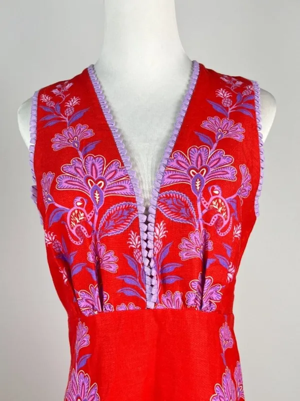 NWOT Farm Rio Porcelain Garden Red Linen Midi Dress Size L - Image 5