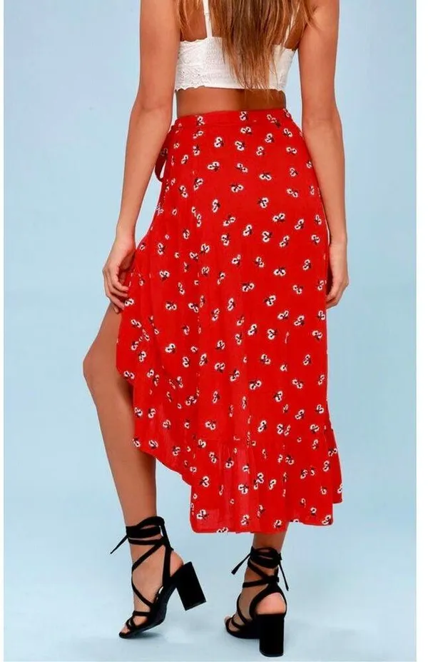 Billabong Red Floral Print Midi Wrap Skirt - Image 2