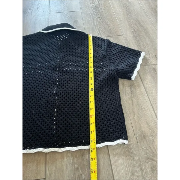 Abercrombie & Fitch Crochet Short Sleeve Polo Sweater - Image 8