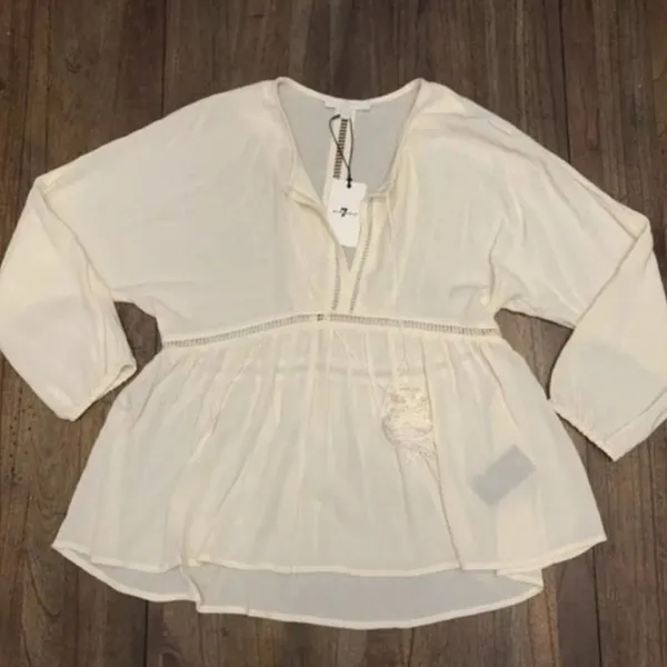 $148 NWT 7 for all mankind Sz‎ M KATELLA 3/4 SLEEVE V-NECK SLIP-ON BLOUSE - Image 7