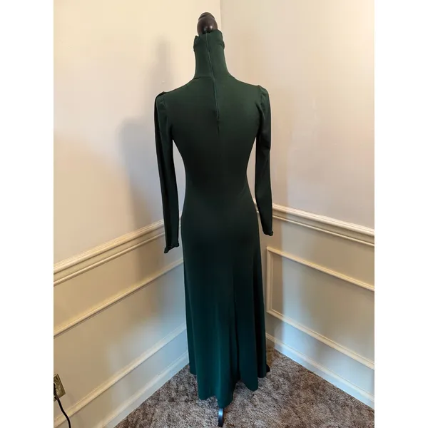 Vintage Celle by Lucy Harley Emerald Green Knit Maxi Dress Mock Turtleneck Gown - Image 5