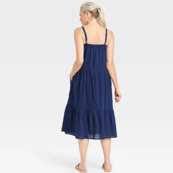 Knox Rose Dress Small Coastal Sleeveless A Line Adj. Straps Cotton Navy Blue NWT - Image 2