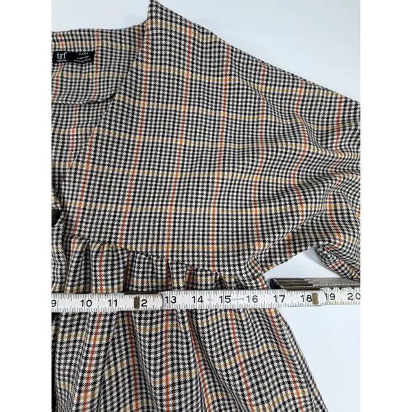 Zara TRF Plaid Babydoll Mini Dress Brown Orange Check Button Front Medium - Image 4