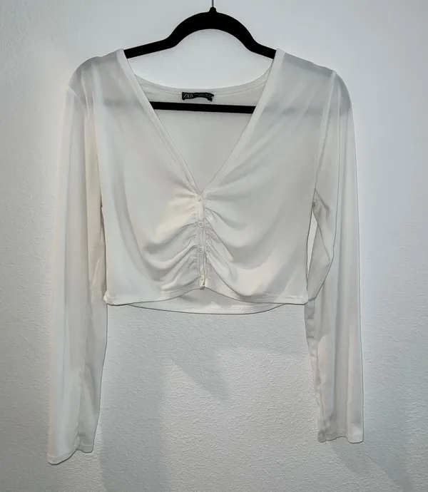 ZARA White Ruched Crop Top - Image 8