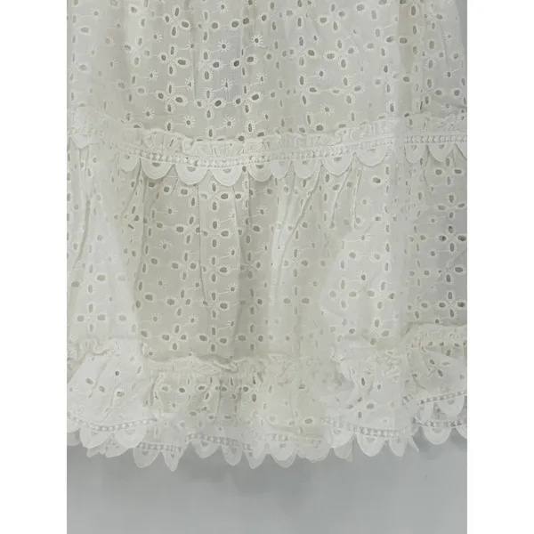 Impressions Eyelet Tiered Mini Skirt Womens Small White Boho Ruffle Coquette NEW - Image 3