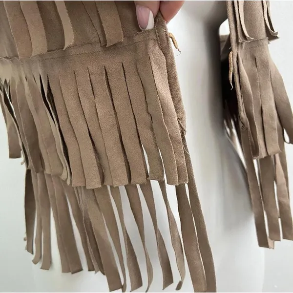 CLK Tan Fringed Western Vest BOHO Festival BOHEMIAN Cowgirl XSmall - Small NEW - Image 5