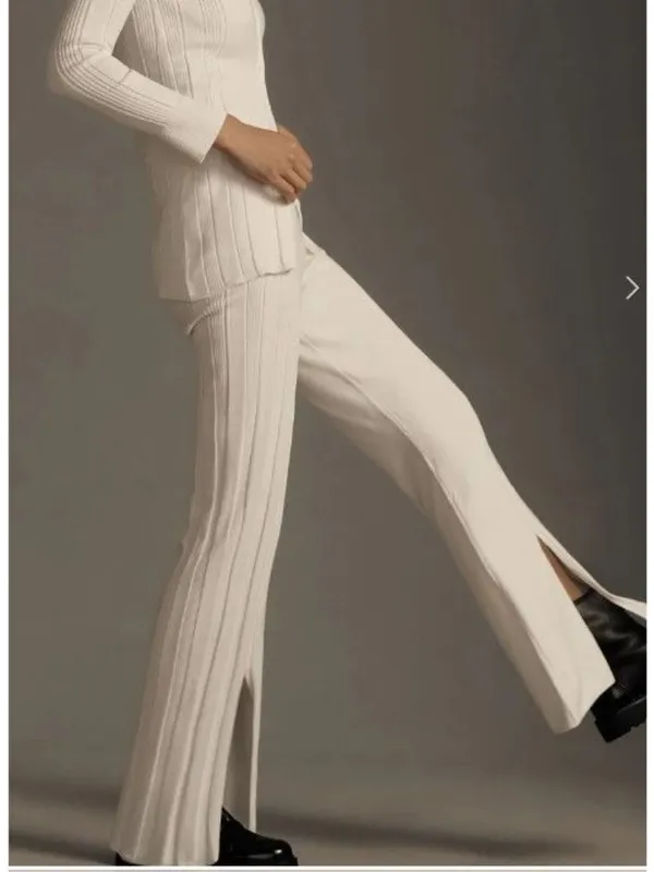 Anthropologie Daily Practice Flare Knit Stretch Sweater Pants/Trousers White S - Image 2