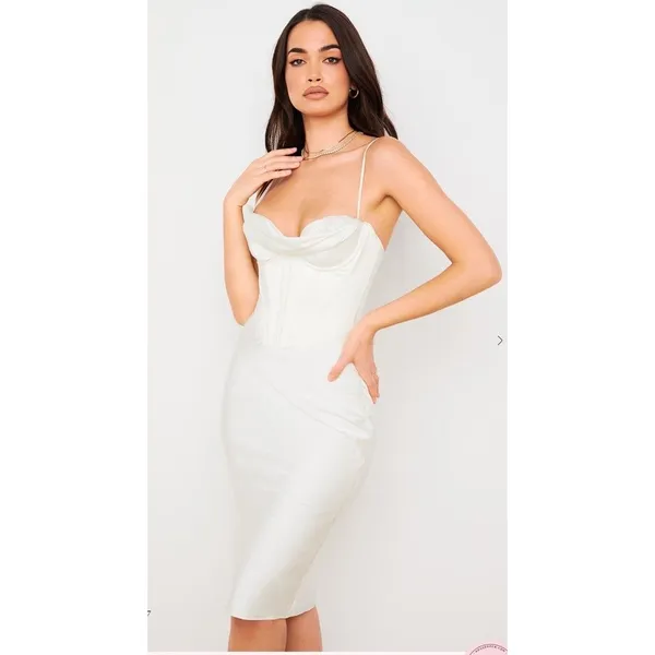 New HOUSE OF CB London Myrna Corset Slip Midi Dress Ivory White L+ La - Image 2