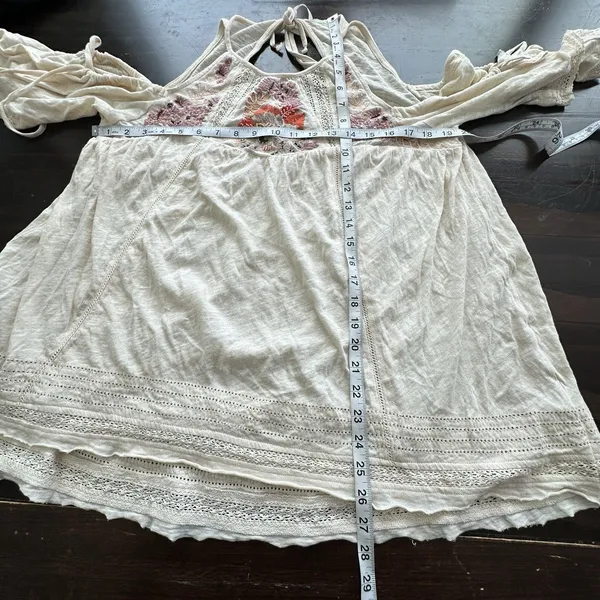Free People Fast Time Beaded Cold Shoulder Floral Blouse S Boho - Image 9