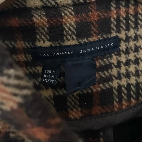 Zara Wool Blend Long Plaid Retro Hooded Trench Coat - Image 4