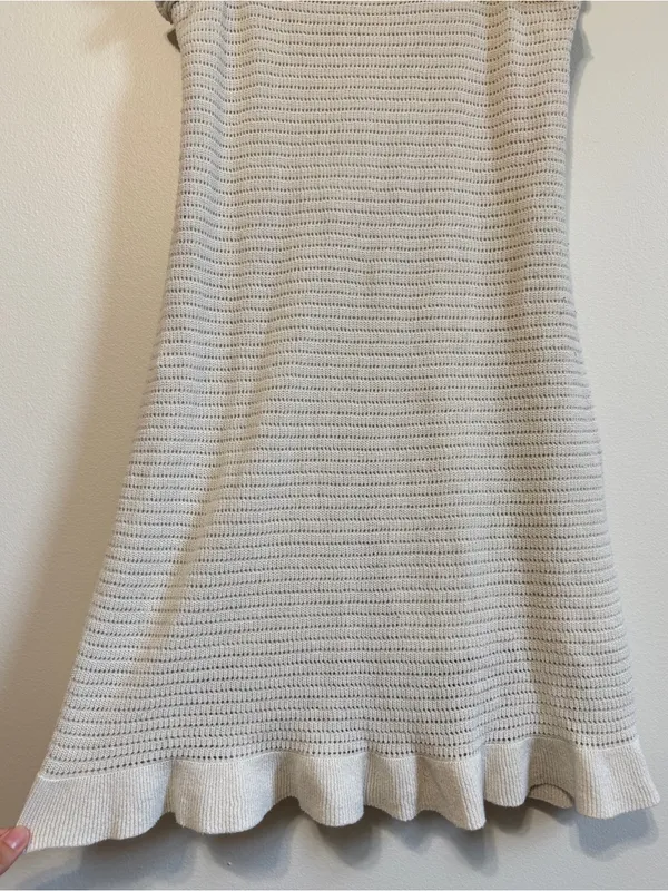Anthropologie Ruffled Pointelle Mini Dress Size Medium Crochet Knit Ivory Fall - Image 6