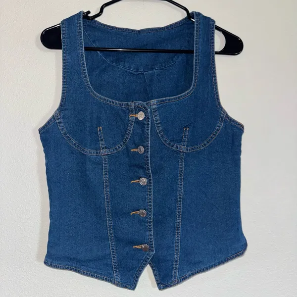 Dark Wash Denim Corset Vest | Square Neck Structured Crop Top | Size L | NWOT - Image 2