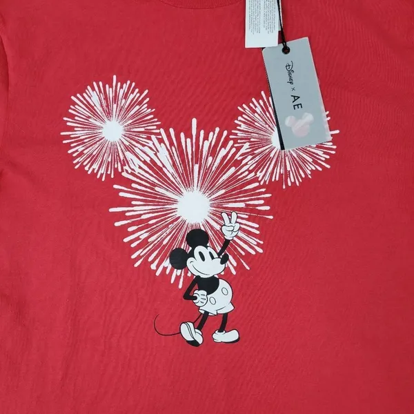 Disney x AE American Eagle Mickey Mouse‎ Fireworks Graphic Red T-Shirt - Image 5