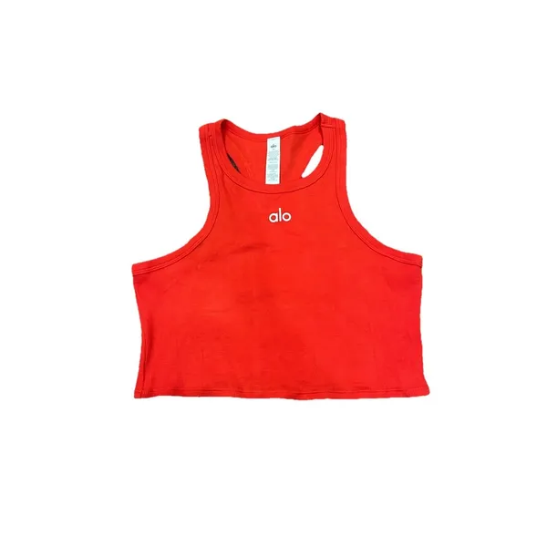 Alo Yoga Aspire Tank Bright Red Medium Ribbed Cropped Athleisure - Image 4