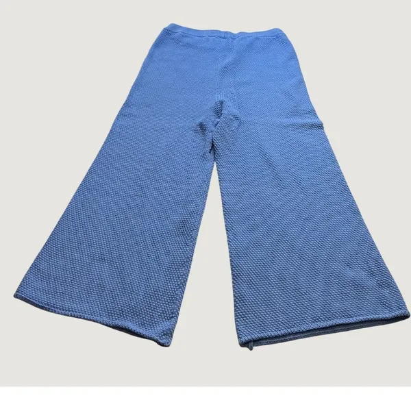 Free People FP Beach Blue Knit Wide Leg Pants XL Textured Cotton Cropped Pants - Image 3