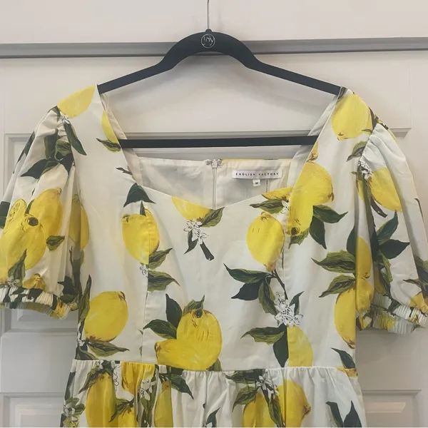 English Factory Lemon Puff Sleeves Mini Dress Size‎ Medium Cotton - Image 2