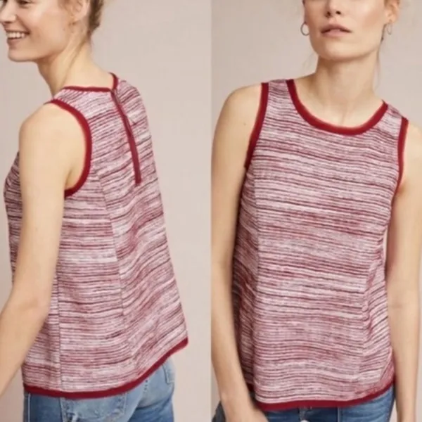 ANTHROPOLOGIE Vanessa Virginia Indira Red Striped Sleeveless Shirt Top - Image 2