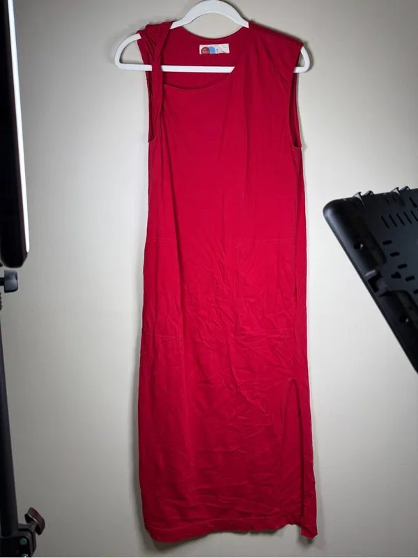 Free People Beach Red Cotton Maxi Dress with twist strap and pockets - Image 5