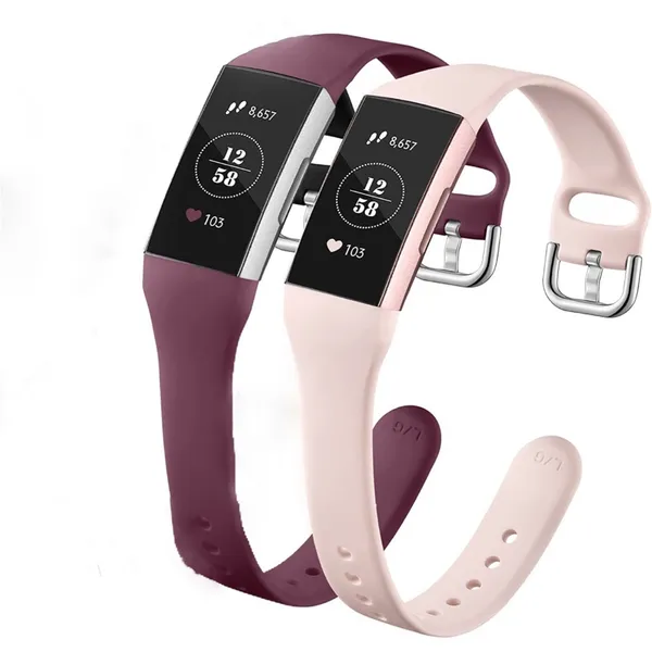 Light pink and red wine bands (2 bands total) for Fitbit Charge 3 or 4: size S - Image 4