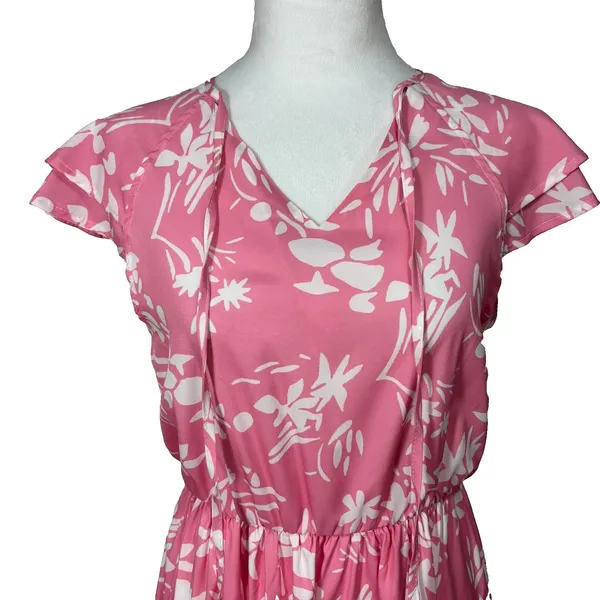 Sunday‎ Up Tiered Maxi Dress Sz M Pink Floral Boho Cottage Resortwear Vacation - Image 10