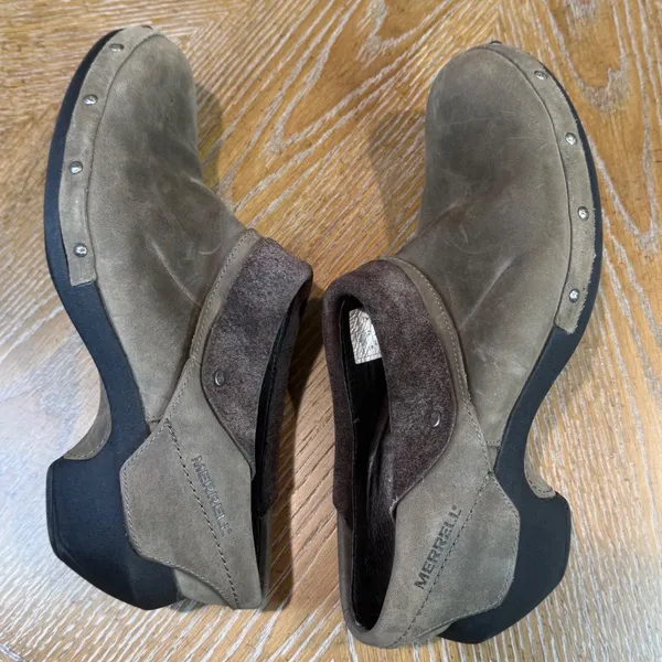 Merrell‎ Drizzle Leather Suede Mules Clogs Slip On Brown Size 10 - Image 9