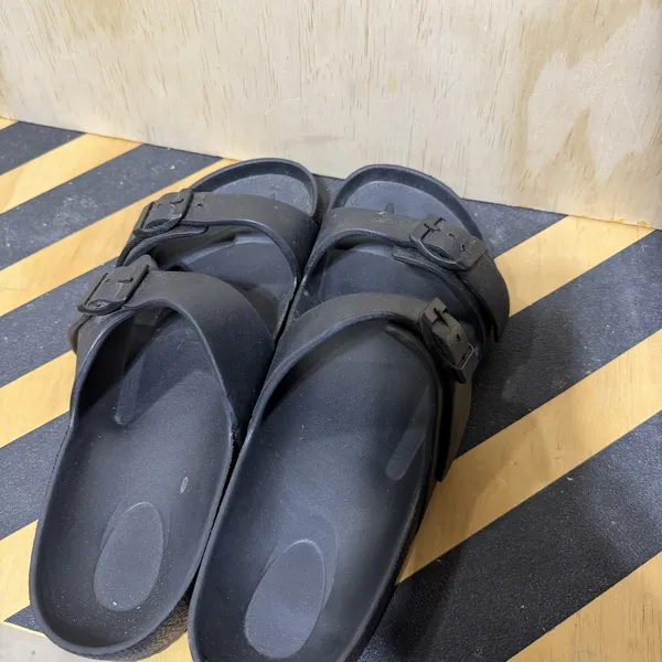 Black Double Strap Slide Sandals Womens Size 11 Buckle‎ Comfort Casual Slip On - Image 3