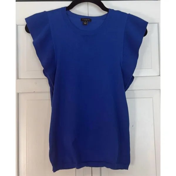 Ann Taylor blue ruffled sleeve knit top size small - Image 3